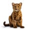 Image of jaguarundi on white background. Wildlife Animals. Illustration, Generative AI