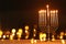 image of jewish holiday Hanukkah background with menorah & x28;traditional candelabra& x29; and candles.