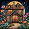 image of karla gerard beautiful fairyland cottage surrounded by gorgeous flowery plants art style.