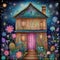 image of karla gerard beautiful fairyland cottage surrounded by gorgeous flowery plants art style.