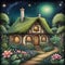 image of karla gerard beautiful fairyland cottage surrounded by gorgeous flowery plants art style.