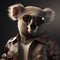 Image of a koala bear wore sunglasses and wore a leather jacket on clean background. Wildlife Animals. Illustration, Generative AI