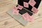 Image of laptop full of sticky notes reminders on screen. Work overload concept image. Coworking or working at home concept image