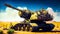 An image of large military tank in the desert. Generative AI