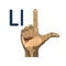 Image of the letter L for American Sign Language: hand icon with finger movement on a white background.