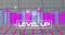 Image of level up text over digital cityscape and globe