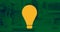 Image of light bulb feeling up with yellow on office on green background