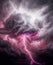 Image of lightning and stormy grey and pink clouds, abstract, backgrounds