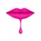 The image of lips painted with lipstick with a drop