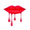 The image of lips painted with lipstick with drops