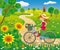 Image of little girl riding a Bicycle on a path in the countryside