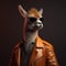 Image of a llama wore a leather jacket and wore sunglasses on clean background. Wildlife Animals. Illustration, Generative AI