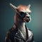 Image of a llama wore a leather jacket and wore sunglasses on clean background. Wildlife Animals. Illustration, Generative AI