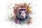 Image of a macaque monkey with colorful tropical flowers. wildlife. Animal. illustration, Generative AI
