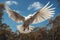 Image of a majestic cockatoo flying in the forest, Bird, Wildlife Animals., Generative AI, Illustration