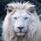 image of a majestic white lion, its piercing blue eyes standing out against its snowy fur by AI generated