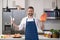 image of man cook delicacy salmon fish in the kitchen