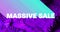 Image of massive sale text with neon shade and abstract liquid purple background