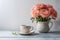 Image Minimalist elegance white cup on table against white backdrop