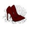 The image of the modern stylish shoes of red color on granite p