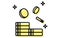 Image of money increasing through investment, icon of piled and falling gold coins, simple line drawing illustration