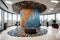 An image of a mosaic podium in a modern corporate headquarters, reflecting the fusion of art and professionalism, with a