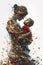 An image of a mother carrying her child created using pixelated art design for Mother\\\'s day concept