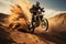 Image Motocross rider jumping on desert sand in an extreme sport