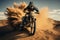 Image Motocross rider jumping on desert sand in an extreme sport