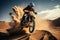 Image Motocross rider jumping on desert sand in an extreme sport
