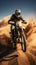 Image Motocross rider jumping on desert sand in an extreme sport