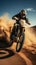 Image Motocross rider jumping on desert sand in an extreme sport