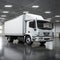 Image On a muted floor, a white delivery truck delivers efficiently