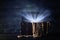 Image of mysterious opened old wooden treasure chest with light. An adventure and fantasy medieval period. Selective focus.