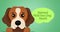 Image of national walk your dog month text in green, over illustration of brown pet dog