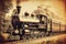 An image of an old-fashioned transportation vehicle, like a steam train, captured in a vintage setting and filtered to