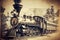 An image of an old-fashioned transportation vehicle, like a steam train, captured in a vintage setting and filtered to