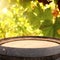 Image of old oak wine barrel in front of wine yard landscape. Useful for product display montage.