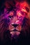 Image of old style film photograph of a lion face is purple pink. Wildlife Animals. Illustration, Generative AI