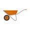 An image of an orange garden wheelbarrow, for working in the garden. Construction wheelbarrow for cargo transportation