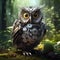 Image of an owl modified into a robot in the forest. Wild animals. illustration, generative AI