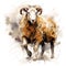 Image of painting bighorn sheep with beautiful horns on white background. Farm animals. Illustration, Generative AI