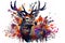 Image of a painting a deer head with colorful tropical flowers. wildlife. Animal. illustration, Generative AI