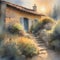 image of the painting french country cottage art and watercolor.