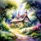 image of the painting french country cottage art and watercolor.