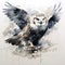 Image of painting snowy owl is flying on white background. Birds. Wildlife Animals. Illustration, Generative AI