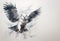 Image of painting snowy owl is flying on white background. Birds. Wildlife Animals. Illustration, Generative AI