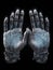 An image of a pair of cyborg hands engaged in a cipher representing the artificial intelligence as a part of