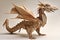 Image of paper origami art. Handmade paper brown dragon. Animals. illustration, generative AI