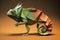 Image of paper origami art. Handmade paper chameleon. Reptile. Animal. illustration, generative AI